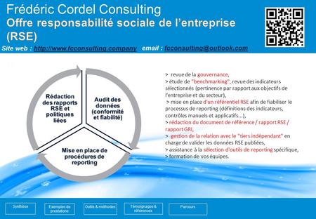 1 Frédéric Cordel Consulting Site web :  Exemples de prestations Outils & méthodes Témoignages.