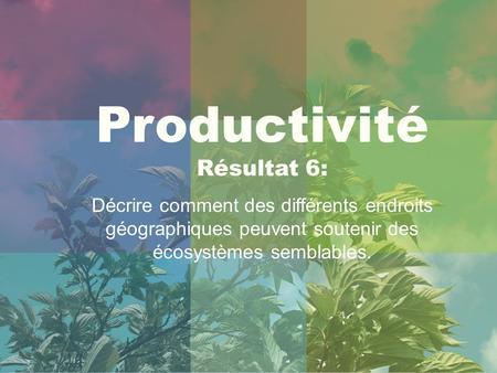 Productivité Résultat 6: Décrire comment des différents endroits géographiques peuvent soutenir des écosystèmes semblables.