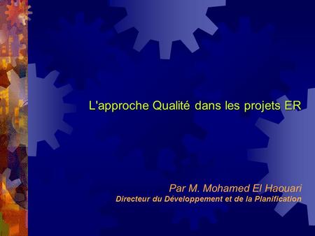 L'approche Qualité dans les projets ER L'approche Qualité dans les projets ER Par M. Mohamed El Haouari Directeur du Développement et de la Planification.