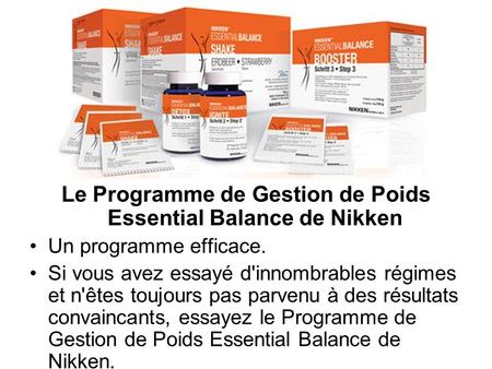 Le Programme de Gestion de Poids Essential Balance de Nikken