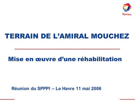 1 TERRAIN DE L’AMIRAL MOUCHEZ Réunion du SPPPI – Le Havre 11 mai 2006 Mise en œuvre d’une réhabilitation.
