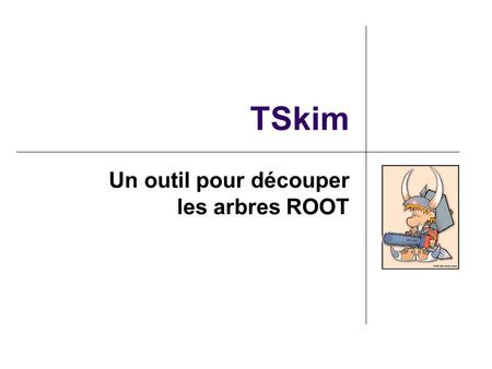 TSkim Un outil pour découper les arbres ROOT. Introduction De nombreuses expériences de physique stockent leurs données sous forme d’arbres ROOT. Une.