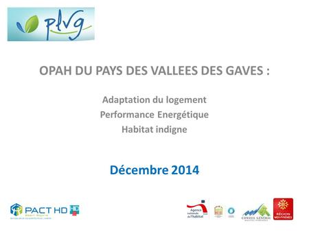 OPAH DU PAYS DES VALLEES DES GAVES : Adaptation du logement Performance Energétique Habitat indigne Décembre 2014.
