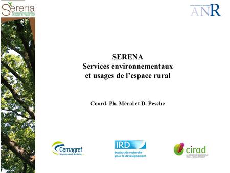 SERENA Services environnementaux et usages de l’espace rural Coord. Ph. Méral et D. Pesche.