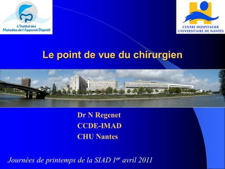 Le point de vue du chirurgien Dr N Regenet CCDE-IMAD CHU Nantes Journées de printemps de la SIAD 1 er avril 2011.