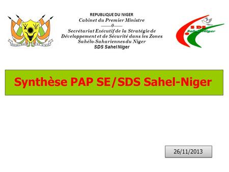 Cabinet du Premier Ministre Synthèse PAP SE/SDS Sahel-Niger