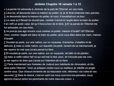 Jérémie Chapitre 18 versets 1 à 12