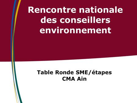 Rencontre nationale des conseillers environnement Table Ronde SME/étapes CMA Ain.
