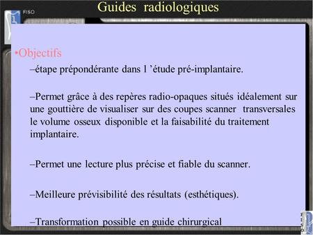 Guides radiologiques Objectifs