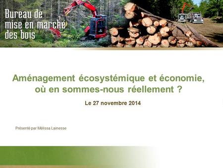 Aménagement écosystémique et économie, où en sommes-nous réellement ? Le 27 novembre 2014 Présenté par Mélissa Lainesse.