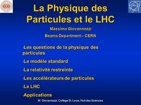 La Physique des Particules et le LHC