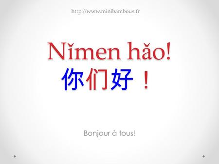 Http://www.minibambous.fr Nǐmen hǎo! 你们好！ Bonjour à tous!
