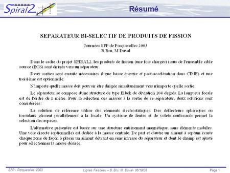 Lignes Faisceau – B. Bru, M. Duval- 06/10/03Page 1 SFP - Porquerolles 2003Résumé.