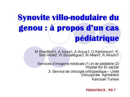 Synovite villo-nodulaire du genou : à propos d’un cas pédiatrique