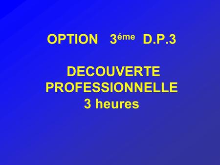 OPTION 3éme D.P.3 DECOUVERTE PROFESSIONNELLE 3 heures
