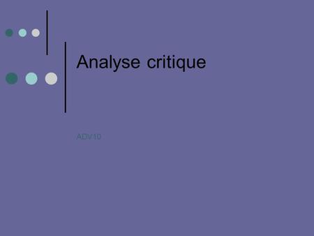 Analyse critique ADV10.