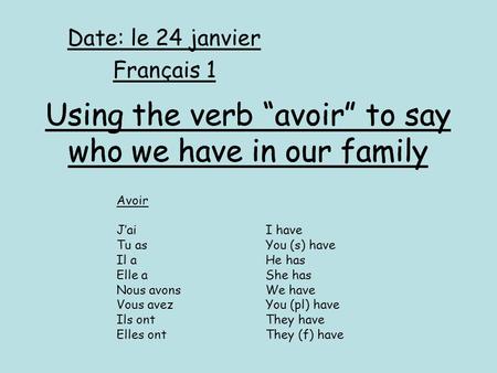 Using the verb “avoir” to say who we have in our family