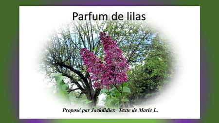 Parfum de lilas Proposé par Jackdidier. Texte de Marie L.