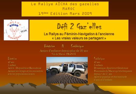 Le Rallye AÏCHA des gazelles MAROC 19ème Edition Mars 2009