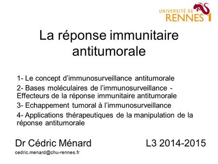 La réponse immunitaire antitumorale