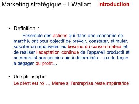 Marketing stratégique – I.Wallart