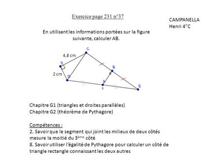 Exercice page 231 n°37 CAMPANELLA Henri 4°C