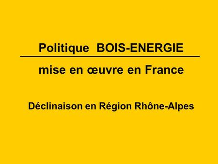Politique BOIS-ENERGIE mise en œuvre en France Déclinaison en Région Rhône-Alpes.