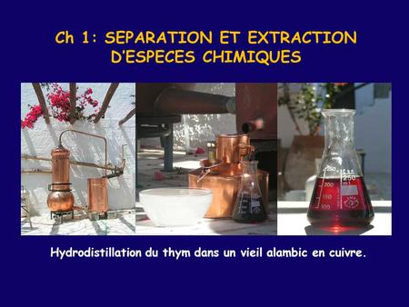 Ch 1: SEPARATION ET EXTRACTION D’ESPECES CHIMIQUES
