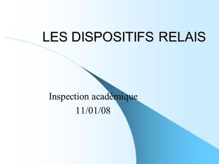 LES DISPOSITIFS RELAIS Inspection académique 11/01/08.