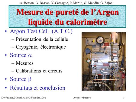 Mesure de pureté de l’Argon liquide du calorimètre