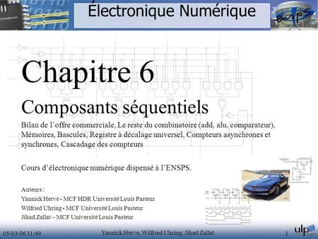 05/03/06 11:49 Yannick Herve, Wilfried Uhring, Jihad Zallat 1 Électronique Numérique Chapitre 6 Composants séquentiels Bilan de l’offre commerciale, Le.