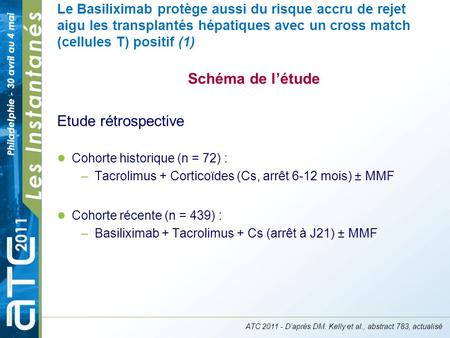 Le Basiliximab protège aussi du risque accru de rejet aigu les transplantés hépatiques avec un cross match (cellules T) positif (1) Etude rétrospective.