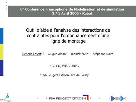 6° Conférence Francophone de Modélisation et de simulation 3 / 5 Avril 2006 - Rabat Outil d’aide à l’analyse des interactions de contraintes pour l’ordonnancement.