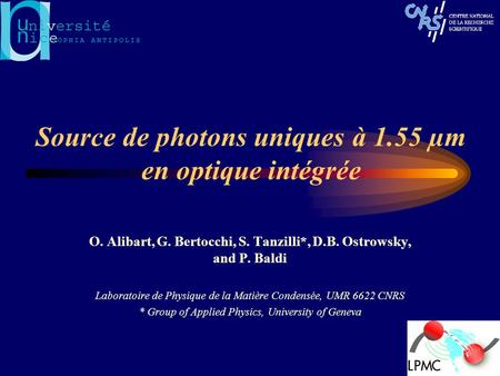 Source de photons uniques à 1.55 µm en optique intégrée