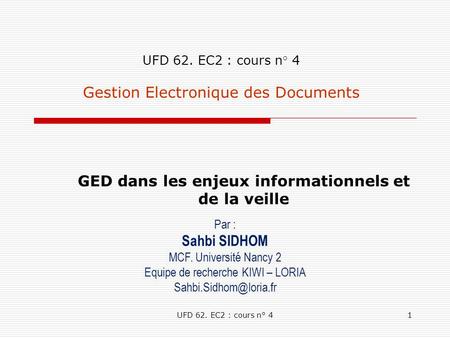 UFD 62. EC2 : cours n° 4 Gestion Electronique des Documents