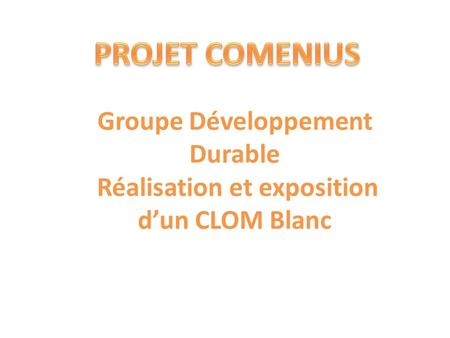Groupe Développement Durable Réalisation et exposition d’un CLOM Blanc.