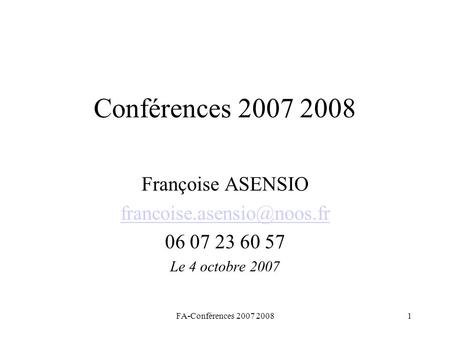 Conférences Françoise ASENSIO