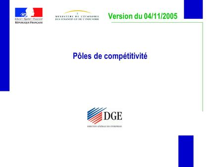 Pôles de compétitivité Version du 04/11/2005. Les principaux acteurs publics du soutien à la R&D industrielle OSEO- ANVAR Agence Nationale de la Recherche.