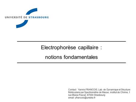 Electrophorèse capillaire : notions fondamentales
