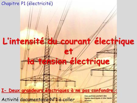L’intensité du courant électrique