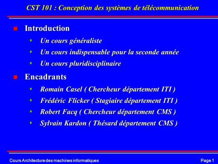 CST 101 : Conception des systèmes de télécommunication