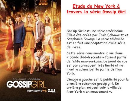 Etude de New York à travers la série Gossip Girl