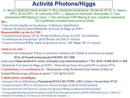 Activité Photons/Higgs But : Une activité complète sur les photons : Calibration, Identification Mesures de photons directs/Recherche de bosons de Higgs.