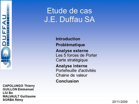 Etude de cas J.E. Duffau SA