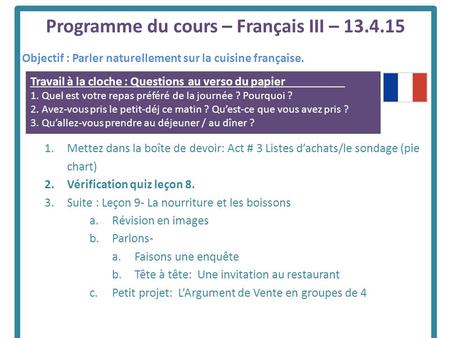 Programme du cours – Français III –