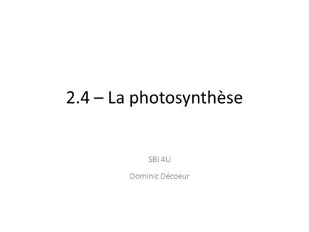 2.4 – La photosynthèse SBI 4U Dominic Décoeur.