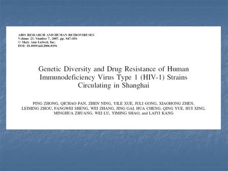 Le HIV1 en Chine Epidémie en développement Fin 2005: