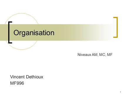 Organisation Niveaux AM, MC, MF Vincent Dethioux MF996 1.