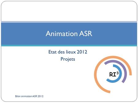 Etat des lieux 2012 Projets Animation ASR Bilan animation ASR 2012.