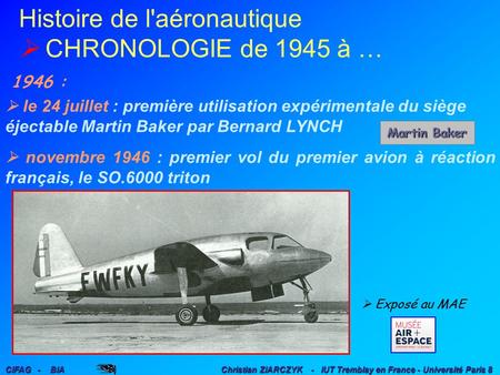 Histoire de l'aéronautique  CHRONOLOGIE de 1945 à …
